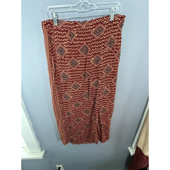 CHICO'S DESIGN Rayon Wrap Midi Skirt 2 Large Aztec Southwestern Print Rust - Picture 2 of 6